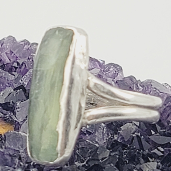 GREEN KYANITE RING HANDMADE IN STERLING SILVER METAL SIZE 7 - Picture 5 of 5